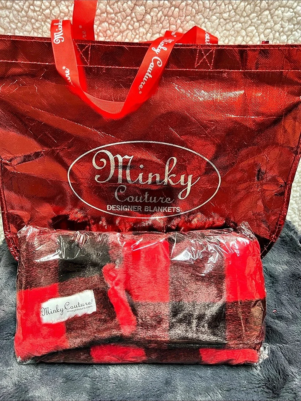 Minky Couture Red & Black Buffalo Plaid Scarf. NWT